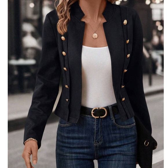 Classic Vegan Suede Button Detail Open Front Jacket Coat - Picture 1 of 8